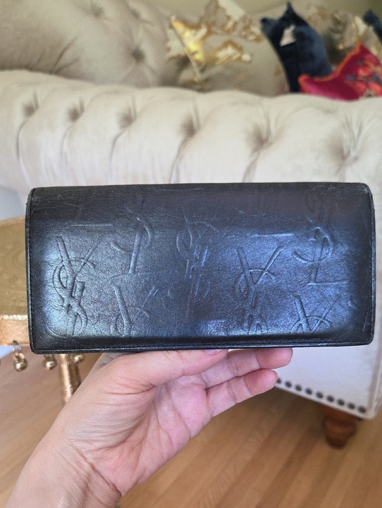 Saint Laurent Handbags - Saint Laurent Embossed Logo Black Leather Clutch Long Wallet